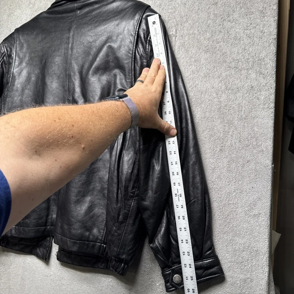 Izod Black Leather Jacket Men's Large Classic Bomber Moto Core‎ Style